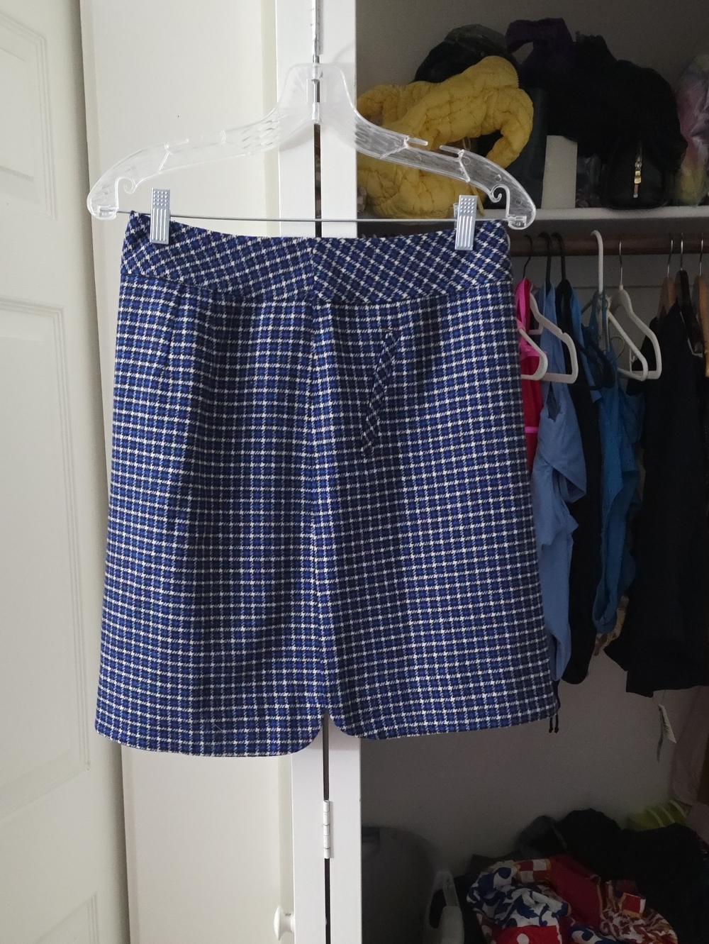 Talbots Navy and White Checked Flat Front Skirt
